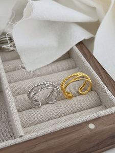 Dylam Dainty Design in Stock S925 <b>Silver</b> Rhodium 18K Gold Plated Multiple Layer Beaded Intersect <b>Adjustable</b> Women <b>Rings</b> - Product Image 4