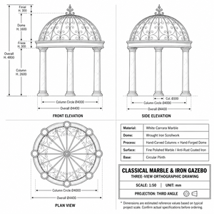 Gazebo de jardin en pierre blanche personnalisé BLVE avec dôme métallique, pavillon rond pour mariage en plein air, décoration de pelouse et de jardin - Product Image 2