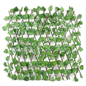 Wood Vines Climbing Frame Retractable Artificial Garden Trellis Fence Expandable Faux Ivy Privacy Fence for Garden Plant Decor