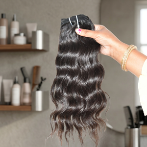 Extensiones de cabello humano natural de templo indio, alineadas con la cutícula, sin procesar químicamente, lisas, en paquetes de 100g, estilo largo, ondulado, al por mayor. - Product Image 1