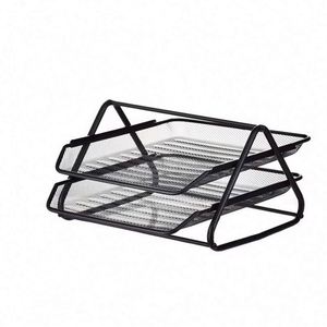 Black Metal Wire Mesh 2-Tier Desktop <b>File</b> Organizer Office <b>A4</b> Paper Tray for Documents Letters Convenient Desk Storage Solution - Product Image 2