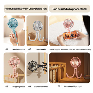 Ventilateur portable amélioré pour poussette de bébé, rotation à 360°, mini-ventilateur rechargeable à clipser avec trépied flexible, ventilateur pieuvre rechargeable - Product Image 5