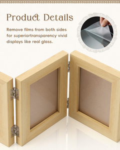 Cadre photo triple panneau en bois naturel pliable, design rectangulaire minimaliste, pour affichage sur table - Product Image 3