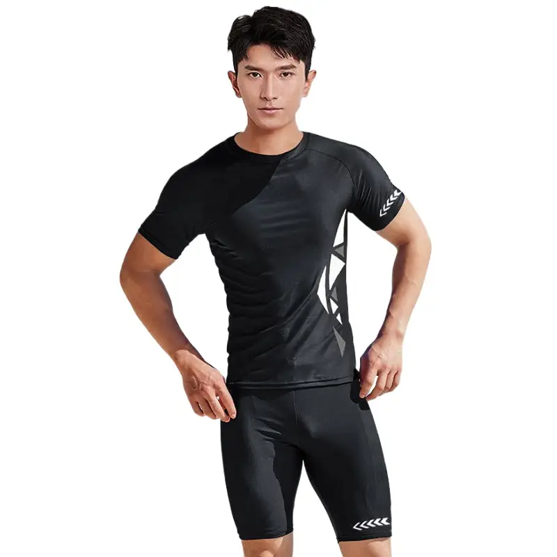 Minimalist Junior High School Student For Women Men Black Color Swimming Suit Short Sleeve Split Swimsuit Full Body