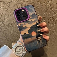 Coque de téléphone élégante peinture chinoise traditionnelle coucher de soleil pour iPhone 16 15 14 13 12 11 Pro Max/Pro/Plus couverture arrière souple Anti-chute