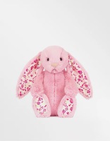 Boneka Kelinci Jellcatt UK Pink Bashful Bunny dengan Telinga dan Cakar Bermotif Bunga, Boneka Kelinci Lembut dengan Telinga dan Cakar yang Dapat Digerakkan