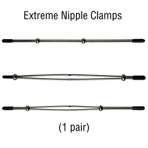 Abrazaderas de pezón de acero extremo BDSM Play ajustables de doble barra con tensor Silding Juguetes sexuales para mujeres - Product Image 3