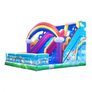 游泳池用新型商业庭院充气独角兽彩虹滑梯