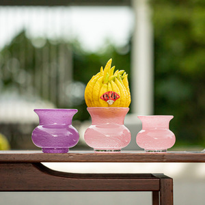Vase en verre de style chinois pour citron hydroponique 'Main du Bouddha', seau à cendres pastel pour plantes de bureau et fleurs - Product Image 1