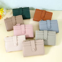 Dompet wanita pola Lychee Mini pendek dengan Slot kartu Multi RFID tempat kartu Anti Maling dompet koin Cartera Para Mujer