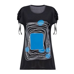 卸売夏のグラフィックトップス女性半袖チュニックグラフィックプリントTシャツ自由奔放に生きるトップスブラウス2024レディース - Product Image 3
