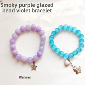 Bracelet pour <span class=keywords><strong>femme</strong></span> en perles de verre soufflé de 10 mm, émail violet cendré et bleu ciel, avec pendentif cercle unique, bijoux pour la fête des Mères - Product Image 2