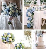 Bunga Hydrangea Sutra Buatan Grosir dengan Batang, Bunga Hydrangea Buatan untuk Pesta Pernikahan & Baby Shower