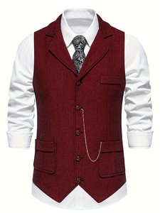 <span class=keywords><strong>Chaleco</strong></span> de Traje de <span class=keywords><strong>Tweed</strong></span> Espigado para <span class=keywords><strong>Hombre</strong></span>, Estilo Vintage con Solapa, Ajuste Delgado, para Negocios, Colección Otoño 2026 - Product Image 4