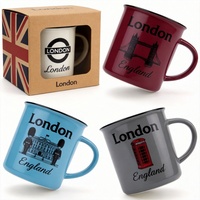 Tasses à café personnalisées en céramique avec des éléments emblématiques de Londres, Royaume-Uni : Big Ben, Tower Bridge, logo de la voiture noire