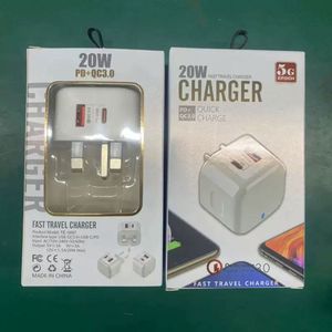 US EU UK <b>Plug</b> 20W Dual Ports <b>USB</b> Type C <b>Wall</b> Charger PD Fast Charging Power Adapter A+C Charger with Retail Box - Product Image 6