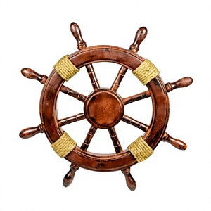 Rueda de barco de madera pulida Artesanías decorativas interiores Respetuoso con el medio ambiente Rueda de barco redonda Escultura Artículos de regalo náutico - Product Image 1
