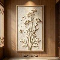 Lot de 2 tableaux muraux floraux en plâtre texturé, peinture botanique 3D neutre en relief, toile beige Wabi Sabi motif fleurs sauvages, décor encadré
