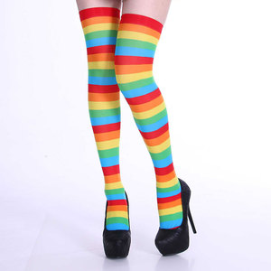 Chaussettes rayées multicolores pour femmes, chaussettes pour scène/fête/cosplay, <span class=keywords><strong>bas</strong></span> élastiques confortables - Product Image 4