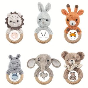 Jouet PeachTown de haute qualité, personnalisé, pour bébés de 0 à 6 mois, adorable jouet en bois fait main, animal en crochet, anneau de dentition pour bébé, hochet - Product Image 6