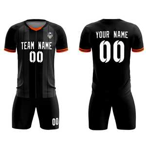 Op maat gemaakte zwarte klassieke gestreepte gepersonaliseerde voetbalshirts/sets - Product Image 2
