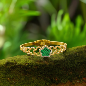 Bracelet tendance en acier inoxydable 316L avec placage or PVD, design durable et résistant, incrustation verte, bijoux décoratifs - Product Image 3