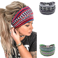 KAVYA Lot de 4 bandeaux élastiques larges en coton doux pour femmes, imprimé léopard ethnique bohème, pour le yoga, l'exercice quotidien et le fitness