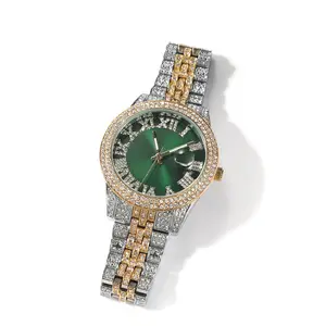 Relógio de pulso quartz feminino, novo relógio de quartzo de luxo com strass e pulseira