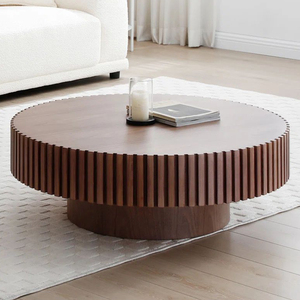 Mesa de té redonda de madera maciza para apartamento pequeño moderno de mediados de siglo, mesa de té de chapa de nogal para sala de estar Retro LD526 - Product Image 1