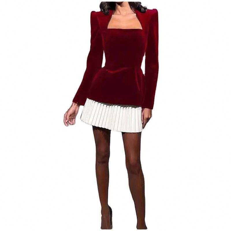 Elegant Velvet Pleated Skirts High Waist Midi Length