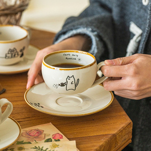 Japanese Style Cat Illustration Coffee <b>Cup</b> <b>Set</b> Cartoon Tea <b>Cup</b> and Saucer Ceramic Latte <b>Cup</b> <b>Set</b> - Product Image 3