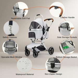 <span class=keywords><strong>Poussette</strong></span> pour animaux de compagnie pour chiens et chats de petite/moyenne taille, design pliable à 4 roues, panier de rangement amovible, tapis pour animaux de compagnie, compatible avec le siège auto - Product Image 3