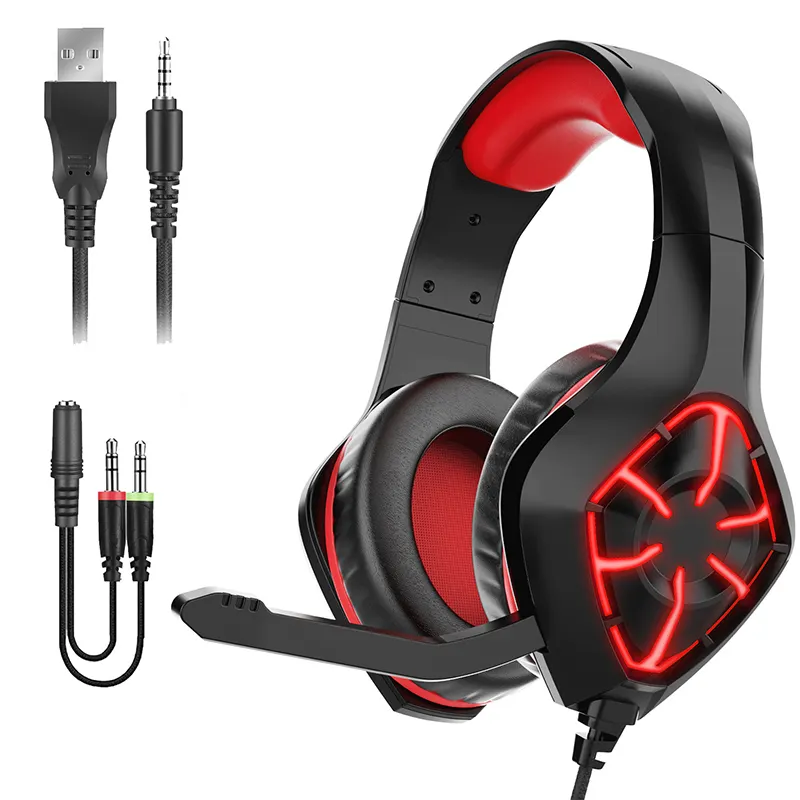 GS 1000 Gaming Headset 3.5mm USB Interface Stereo Wired RGB Light With Microphone Gamer Headphone For PC Computer Laptop Tablet
