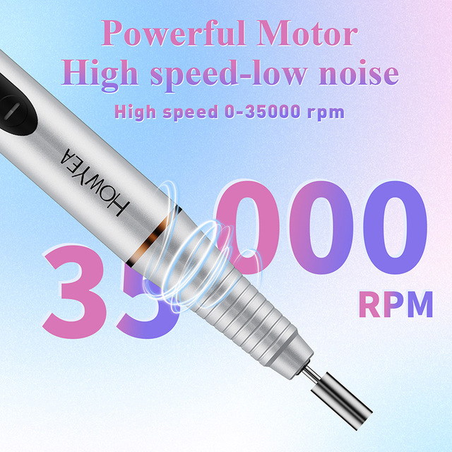 Professional Metal Nail Drill 35000rpm Portable USB Rechargeable Multi-Voltage Pen Shape Electric Nail File with Bit