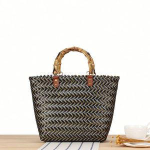 Summer Vintage Women's Portable Rattan Woven Straw <b>Tote</b> Bag Pure Handmade Bamboo Beach Bags - Product Image 3