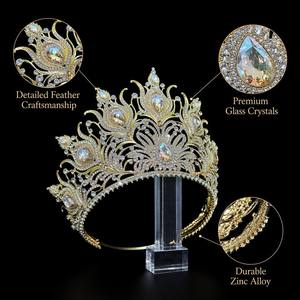 Corona da concorso di bellezza Miss Universo personalizzata all'ingrosso, grande e alta, con strass dorati di lusso, per regina di bellezza e Quinceañera - Product Image 3