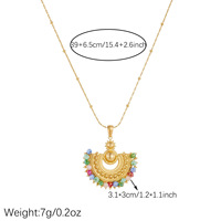 Collier Pendentif Croissant Bohème en Acier Inoxydable avec Perles Multicolores, Anti-ternissement, Style Ethnique Vintage, Idéal Cadeau Bijou