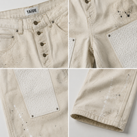 Pantalon de travail ample TaiDe certifié GRS, écrue, avec éclaboussures de peinture, empiècements en maille, fermeture boutonnée, logo personnalisé, OEM ODM, vente en gros pour hommes