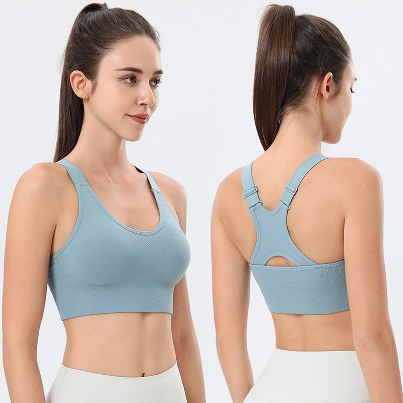 High Support Push up Bra Eco-Friendly I-Shaped Back Scoop Neck Breathable Seamless Sports Bra Wire-free Racerback Adjustable