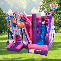 Structure gonflable K-PoP Demon Hunters pour la location événementielle, avec château gonflable, trampoline et toboggan combiné