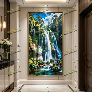 Venta directa de fábrica, personalización al por mayor, arte mural, impresión de paisaje de cascada, decoración moderna para el hogar, pintura en porcelana de cristal - Product Image 4