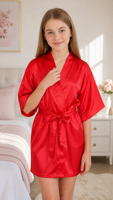 Peignoir court d'été en satin uni respirant pour enfants, idéal pour les fêtes, les séances photo ou comme pyjama – Cadeau parfait
