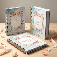 Carnet de planification de mariage floral aquarelle avec logo et motif personnalisés, reliure spirale dorée, couverture rigide en PP, cadeau