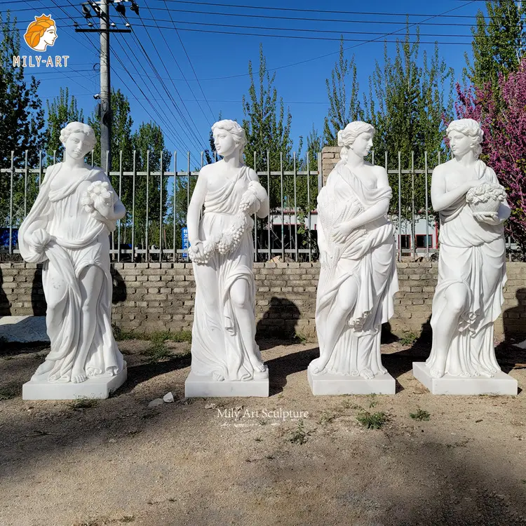 Escultura de piedra de dama de mármol de alta calidad de tamaño real Estatua de las cuatro estaciones