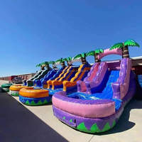 Toboggan aquatique gonflable double piste en PVC, thème Soleil Jaune Commercial, avec piscine et château gonflable pour fêtes en extérieur