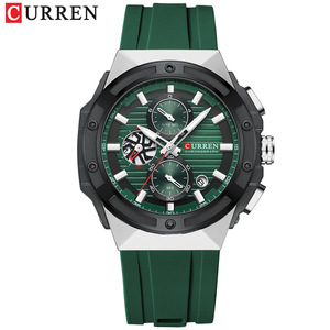 CURREN Men's Fashion <b>Coin</b> Quartz Watch Alloy <b>Case</b> Silicone Band Luminous Dial Water Resistant - Product Image 3