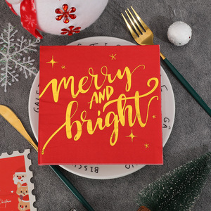 Merry And Bright Christmas Napkins Square 330mm Red Green Gold Foil Party Tableware Decorations - Product Image 2