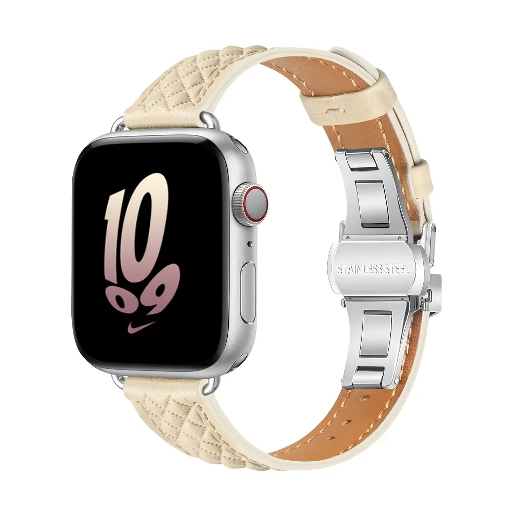 Butterfly Clasp Leather watch Strap For apple iwatch8 Small Wristband 38/40/41/44/49mm For Apple Watch 1~8 SE Leather Watchband