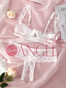 KISS ME ANGEL Pcustom Private Lace Perspective Hollow Out Bow Design <strong>Open</strong> Crotch Women Hot Sexy <strong>Bra</strong> and Panty Sets - Product Image 2