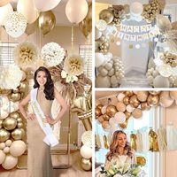 Décorations de fête d'anniversaire or et blanc pour filles, femmes et hommes avec écharpe Joyeux Anniversaire, bannière, pompons, guirlande à points circulaires et à pompons